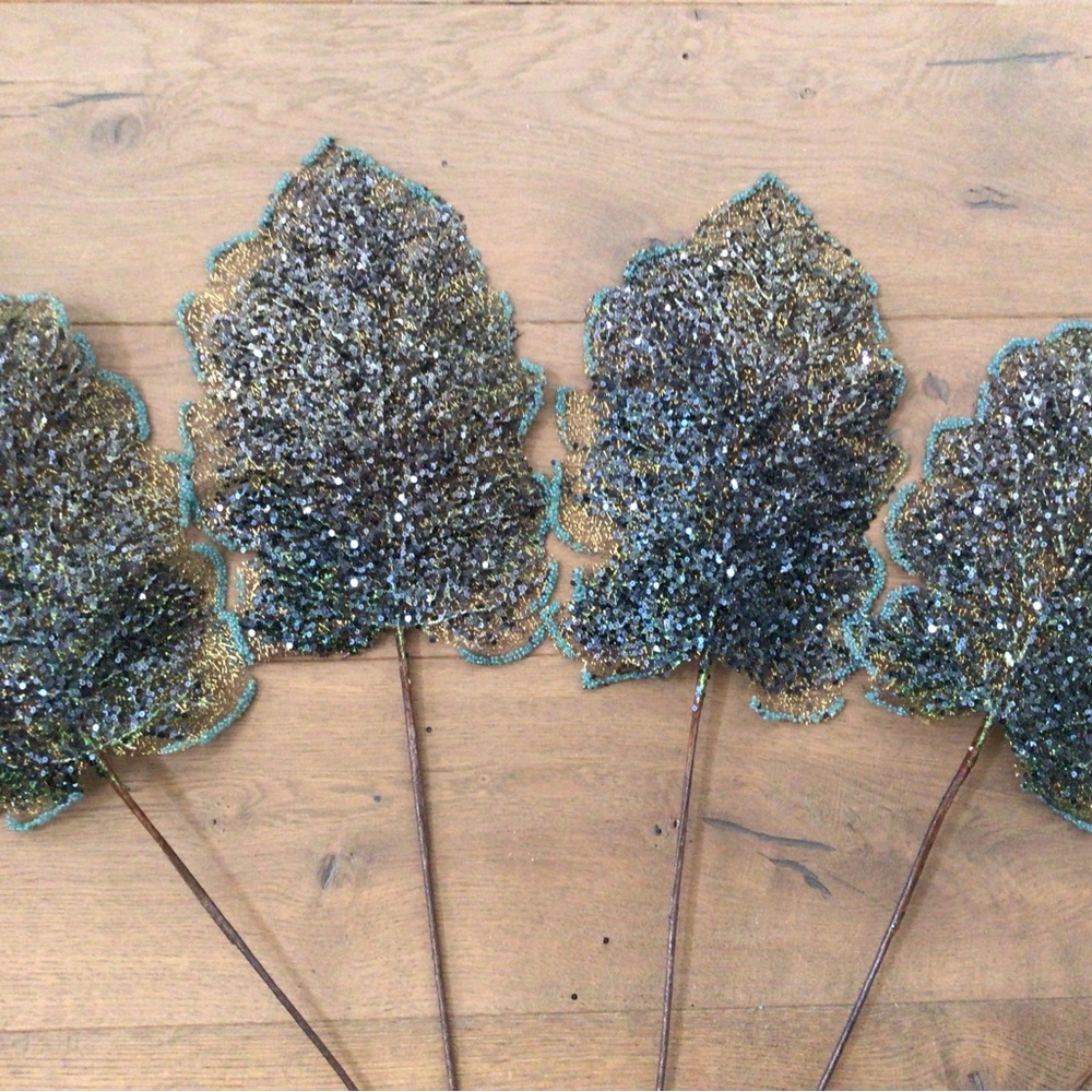 Set of 5 blue Faux Artificial Flowers Leaves - Picture 10 of 13